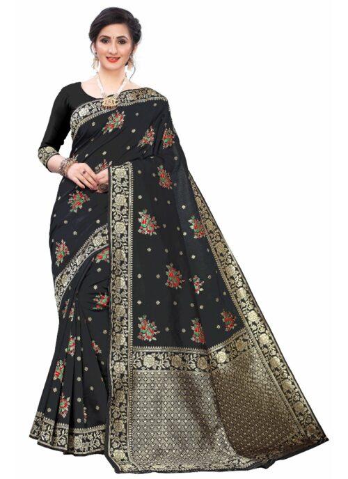 Generic Women’s Silk Blend Saree (Black ,5-6Mtrs)