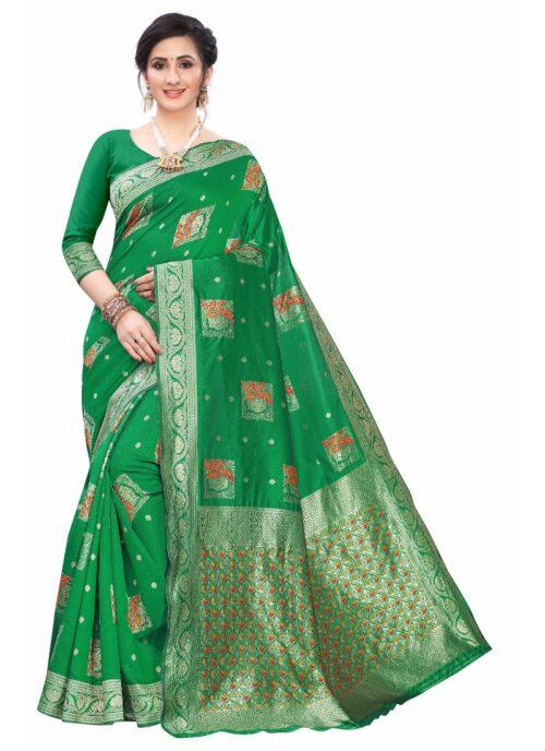 Generic Women's Silk Blend Saree (Green ,5-6Mtrs)