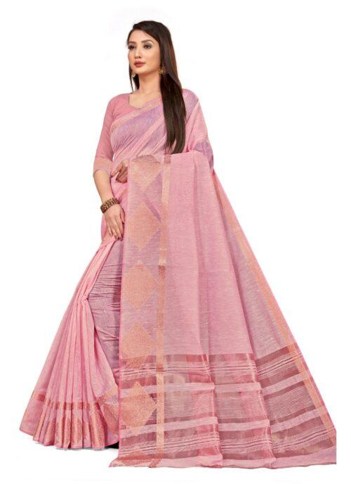 Generic Women's Cotton Blend Saree (Lite Pink ,5-6Mtrs) - Image 3