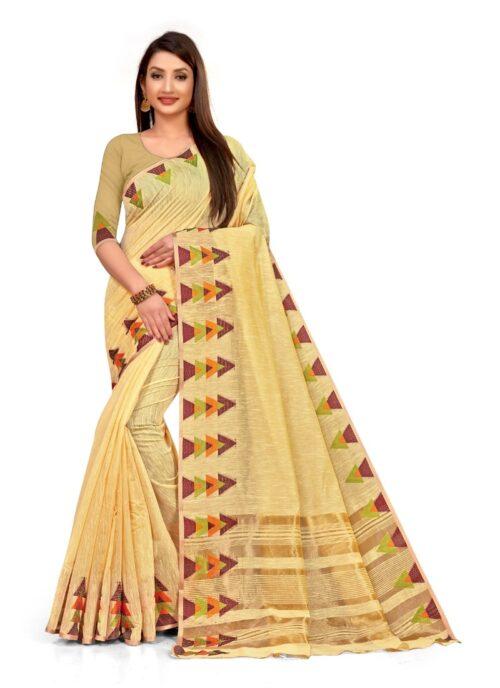 Generic Women's Cotton Blend Saree (Beige ,5-6Mtrs)