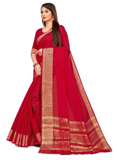 Generic Women's Cotton Blend Saree (Red ,5-6Mtrs) - Image 4