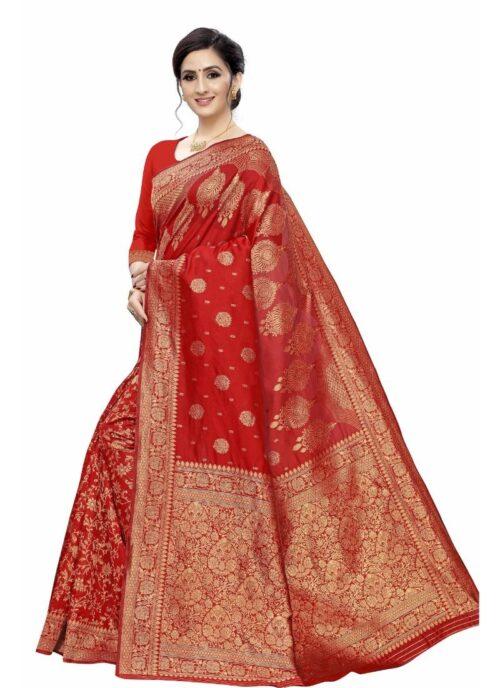 Generic Women's Jacquard Saree (Red ,5-6Mtrs) - Image 4