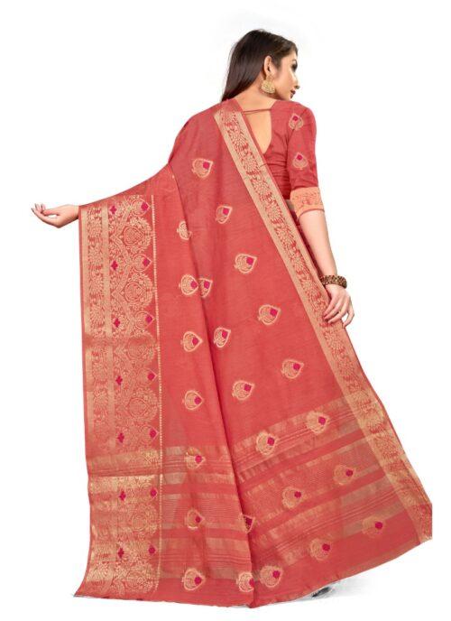 Generic Women's Cotton Blend Saree (Peach ,5-6Mtrs) - Image 2