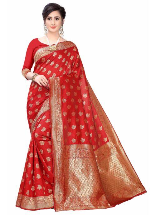 Generic Women’s Banarasi Silk Jacquard Saree (Red ,5-6Mtrs)