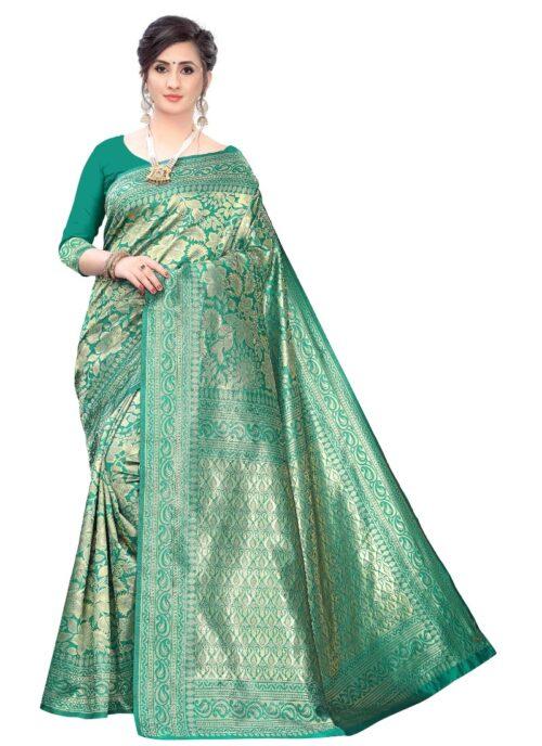 Generic Women’s Banarasi Silk Jacquard Saree (Green ,5-6Mtrs)