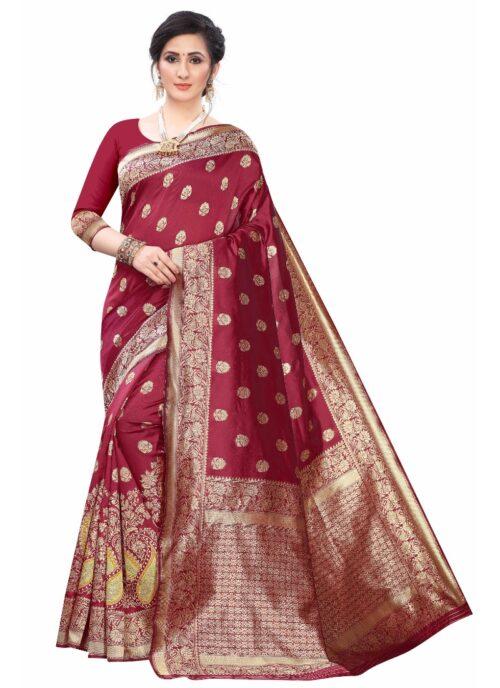 Generic Women’s Silk Blend Saree (Maroon ,5-6Mtrs)