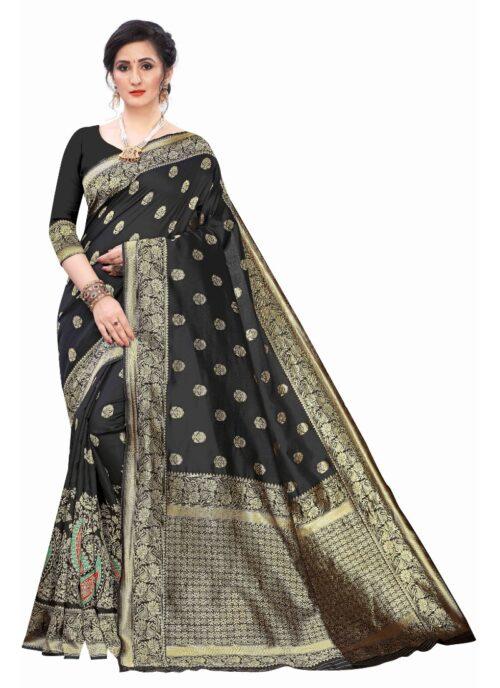 Generic Women’s Silk Blend Saree (Black ,5-6Mtrs)