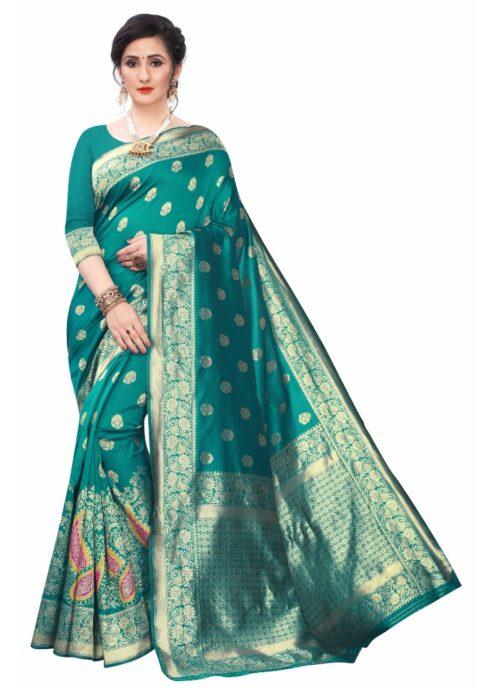 Generic Women’s Silk Blend Saree (Rama ,5-6Mtrs)