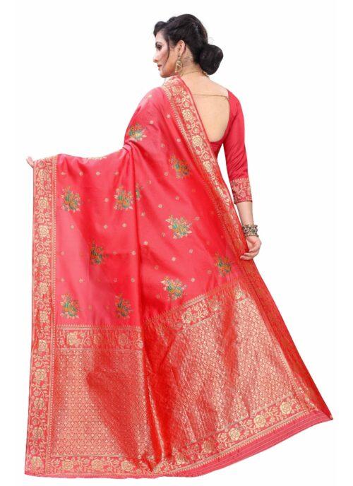 Generic Women’s Silk Blend Saree (Peach ,5-6Mtrs)