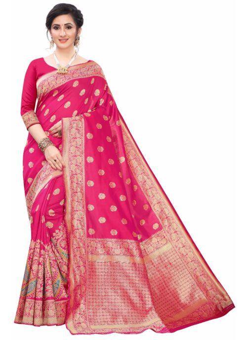 Generic Women's Silk Blend Saree (Rasberry Red ,5-6Mtrs)