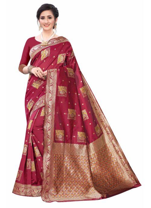 Generic Women’s Silk Blend Saree (Maroon ,5-6Mtrs)