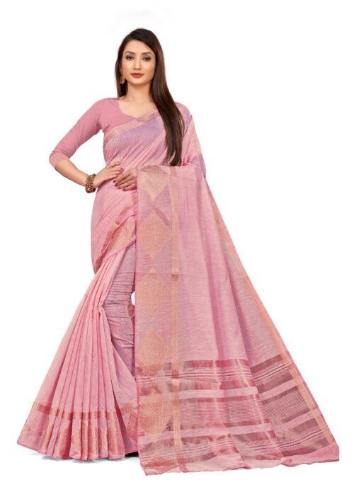 Generic Women’s Cotton Blend Saree (Lite Pink ,5-6Mtrs)