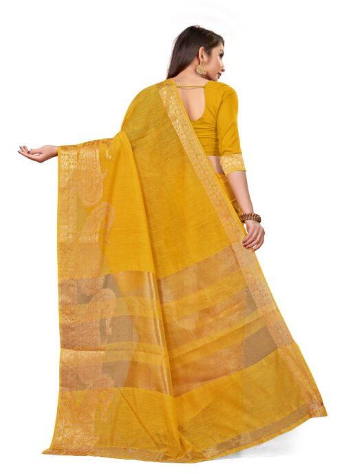 Generic Women’s Cotton Blend Saree (Mustard ,5-6Mtrs)