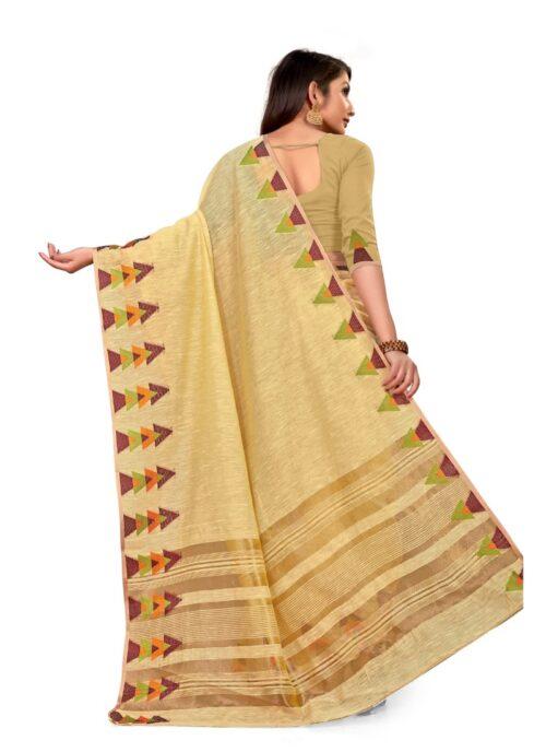 Generic Women's Cotton Blend Saree (Beige ,5-6Mtrs) - Image 2