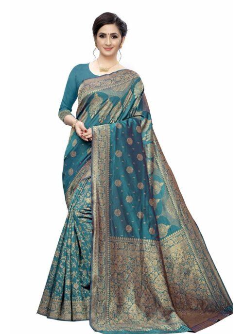 Generic Women’s Jacquard Saree (Rama ,5-6Mtrs)