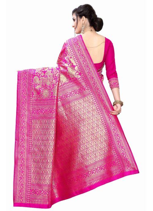 Generic Women's Banarasi Silk Jacquard Saree (Pink ,5-6Mtrs) - Image 2