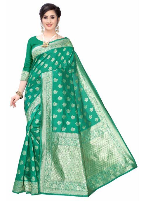 Generic Women's Banarasi Silk Jacquard Saree (Green ,5-6Mtrs)