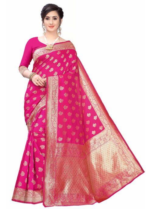 Generic Women’s Banarasi Silk Jacquard Saree (Pink ,5-6Mtrs)