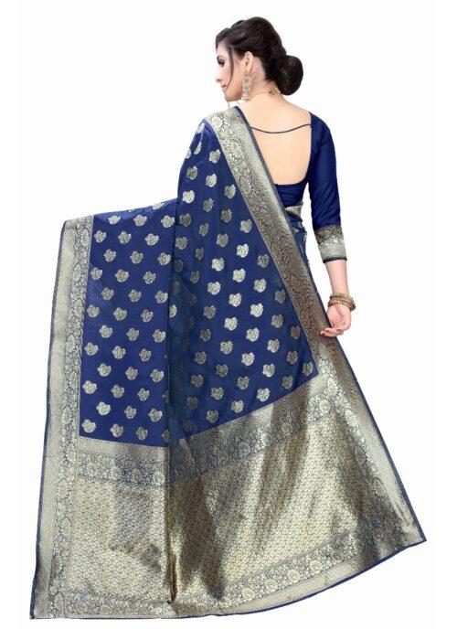 Generic Women's Banarasi Silk Jacquard Saree (Navy Blue ,5-6Mtrs) - Image 2