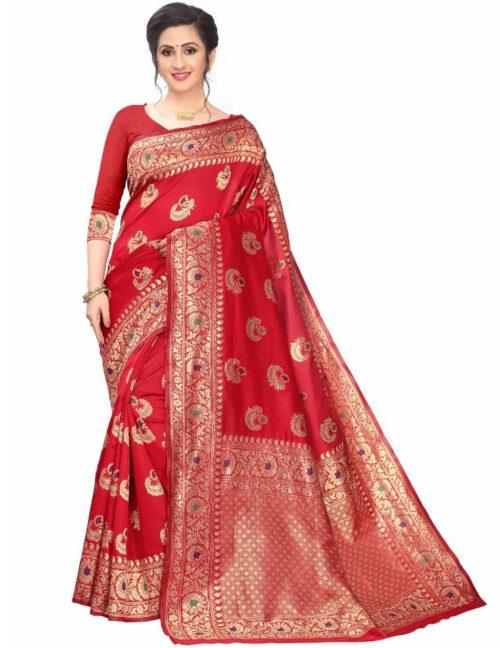 Generic Women’s Jacquard Saree (Red ,5-6Mtrs)