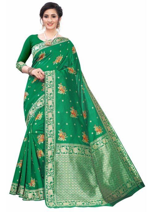 Generic Women’s Silk Blend Saree (Green ,5-6Mtrs)