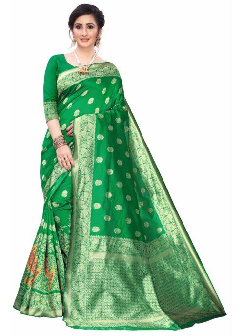 Generic Women’s Silk Blend Saree (Green ,5-6Mtrs)