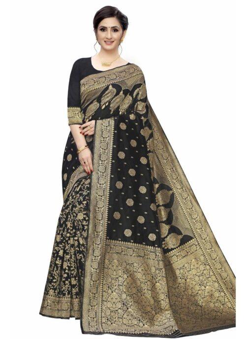 Generic Women’s Jacquard Saree (Black ,5-6Mtrs)