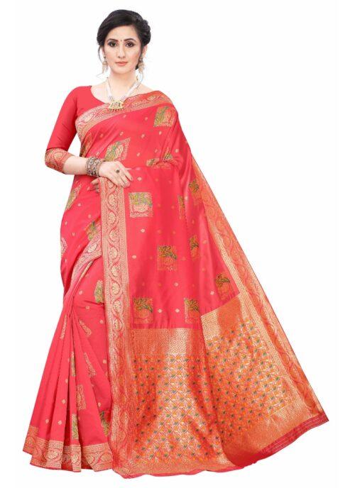 Generic Women’s Silk Blend Saree (Peach ,5-6Mtrs)