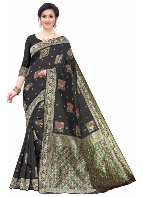 Generic Women’s Silk Blend Saree (Black ,5-6Mtrs)