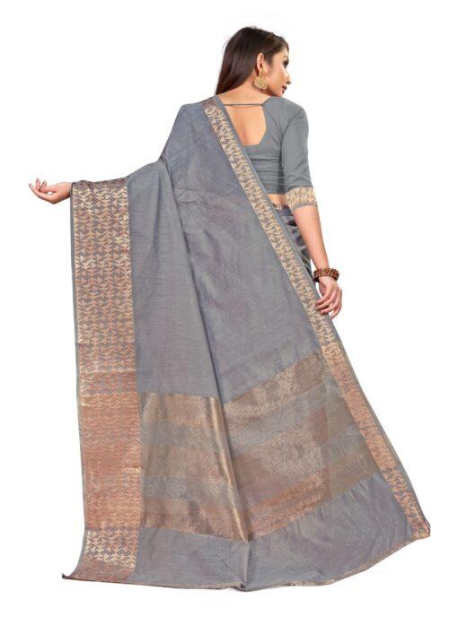 Generic Women’s Cotton Blend Saree (Greay ,5-6Mtrs)