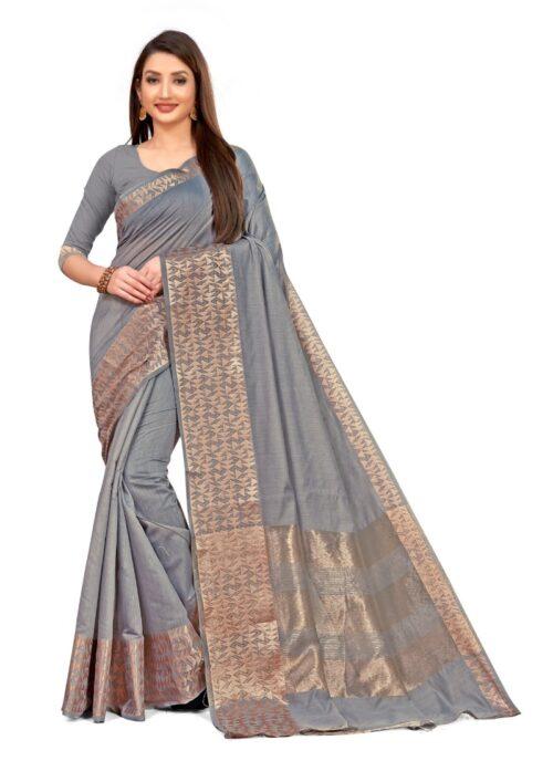 Generic Women’s Cotton Blend Saree (Greay ,5-6Mtrs)