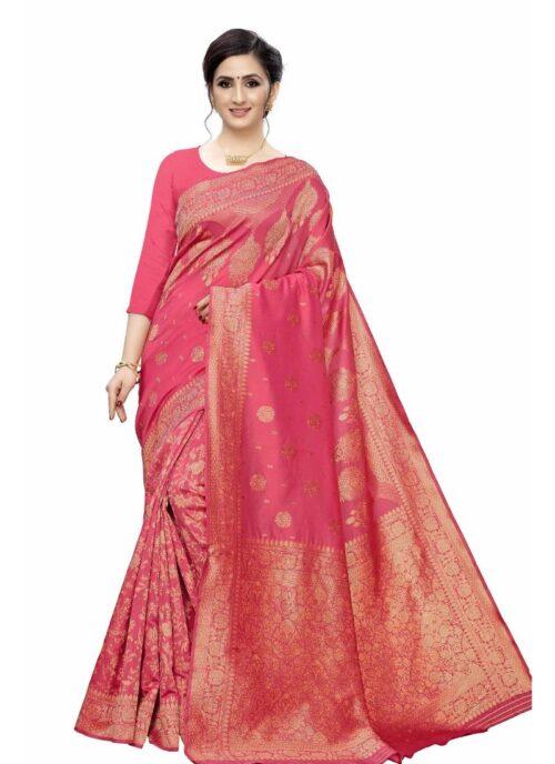 Generic Women’s Jacquard Saree (Pink ,5-6Mtrs)