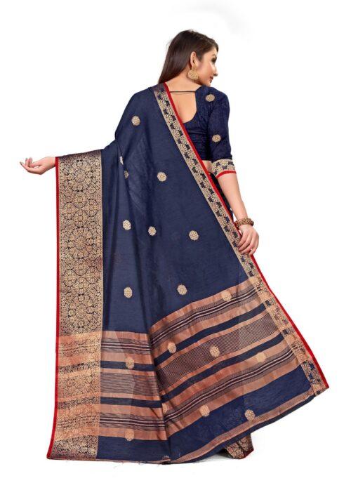 Generic Women's Cotton Blend Saree (Navy Blue ,5-6Mtrs) - Image 2