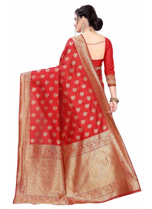 Generic Women's Banarasi Silk Jacquard Saree (Red ,5-6Mtrs) - Image 2