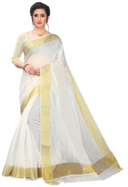 Generic Women's Cotton Silk Saree (White ,5-6Mtrs)