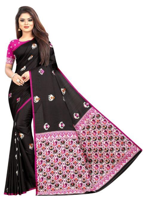 Generic Women's Jacquard Saree (Black ,5-6Mtrs)