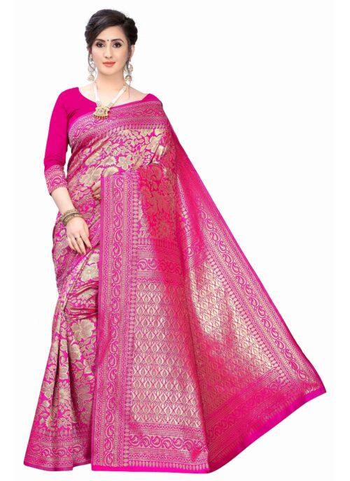 Generic Women's Banarasi Silk Jacquard Saree (Pink ,5-6Mtrs)