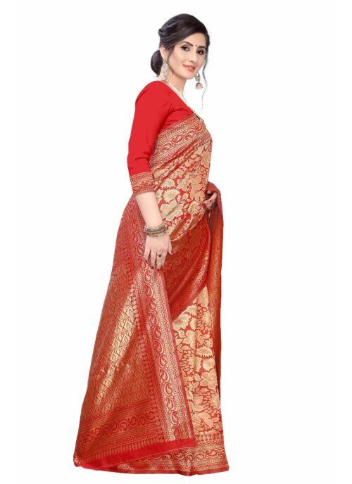 Generic Women's Banarasi Silk Jacquard Saree (Red ,5-6Mtrs) - Image 3