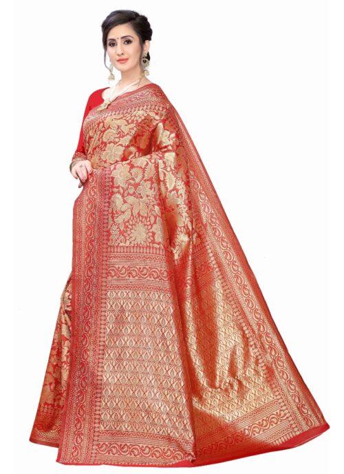 Generic Women's Banarasi Silk Jacquard Saree (Red ,5-6Mtrs) - Image 4