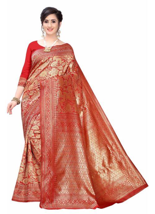 Generic Women’s Banarasi Silk Jacquard Saree (Red ,5-6Mtrs)