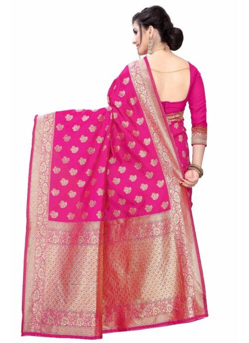 Generic Women's Banarasi Silk Jacquard Saree (Pink ,5-6Mtrs) - Image 2