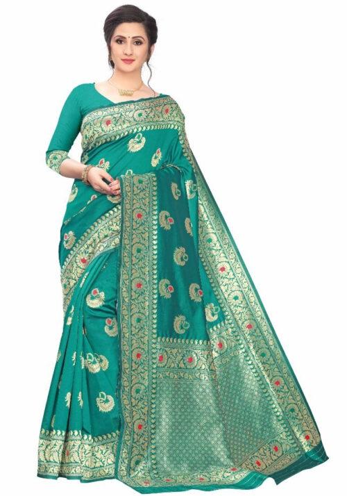 Generic Women’s Jacquard Saree (Rama ,5-6Mtrs)