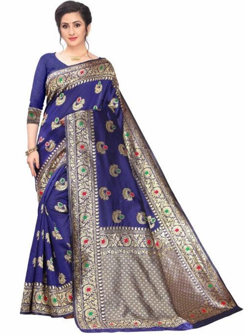 Generic Women’s Jacquard Saree (Navy Blue ,5-6Mtrs)