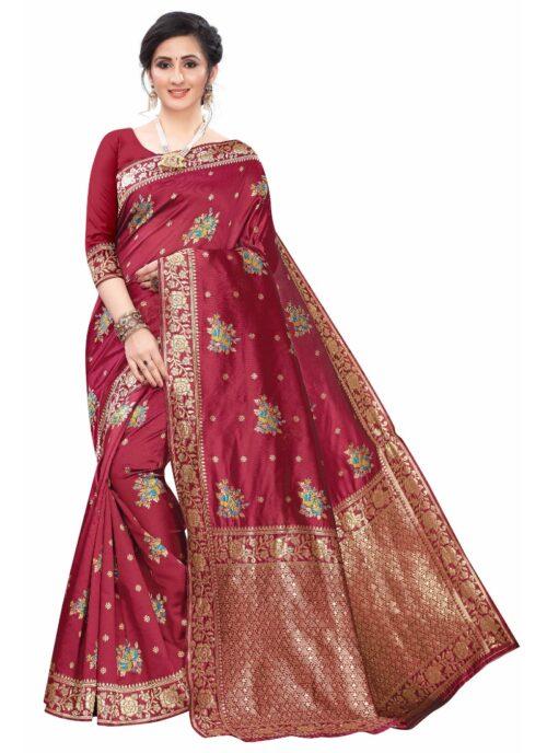 Generic Women’s Silk Blend Saree (Maroon ,5-6Mtrs)