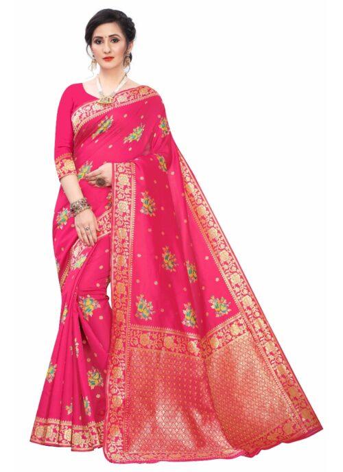 Generic Women’s Silk Blend Saree (Rasberry Red ,5-6Mtrs)