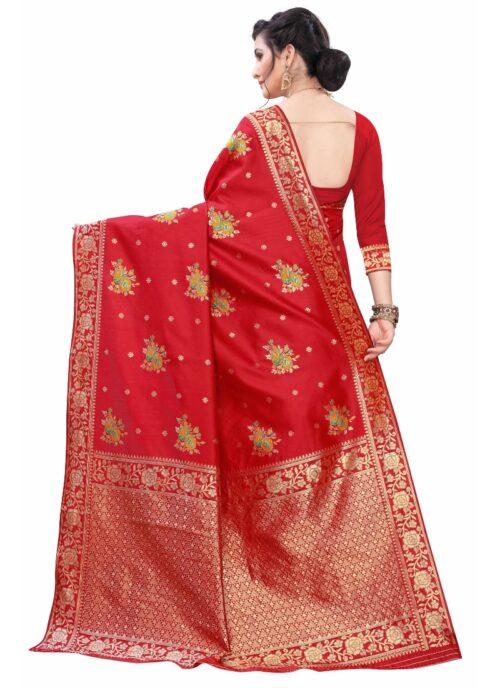 Generic Women’s Silk Blend Saree (Red ,5-6Mtrs)