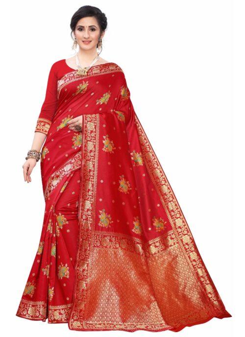 Generic Women’s Silk Blend Saree (Red ,5-6Mtrs)