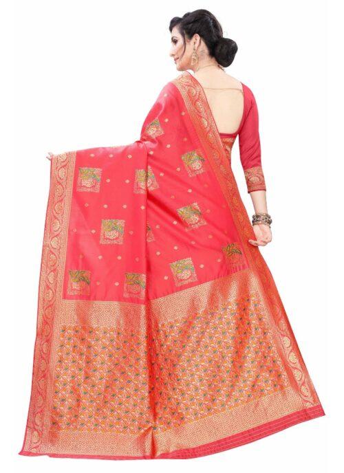 Generic Women’s Silk Blend Saree (Peach ,5-6Mtrs)