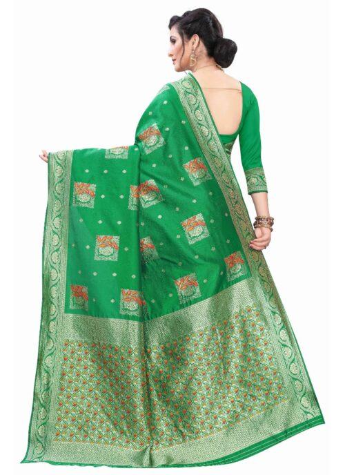 Generic Women's Silk Blend Saree (Green ,5-6Mtrs) - Image 2