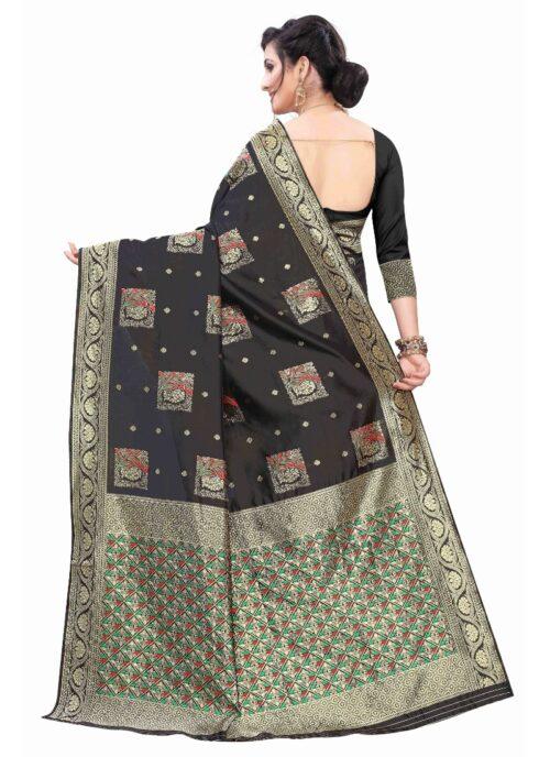 Generic Women’s Silk Blend Saree (Black ,5-6Mtrs)